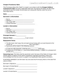 Legal Oregon Promissory Note Form