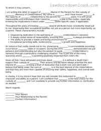Blank Character Reference Letter for Child Custody Template