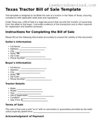 Legal Texas Tractor Bill of Sale Form
