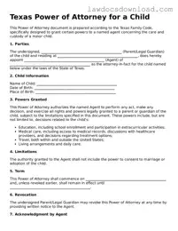 Legal Texas Power of Attorney for a Child Form