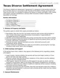 Legal Texas Divorce Settlement Agreement Form