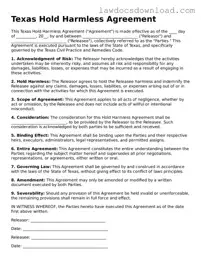 Legal Texas Hold Harmless Agreement Form