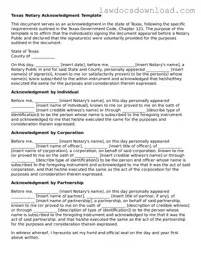 Legal Texas Notary Acknowledgement Form