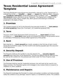 Legal Texas Residential Lease Agreement Form