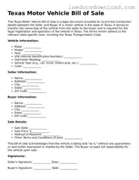 Legal Texas Motor Vehicle Bill of Sale Form