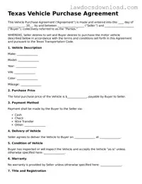 Legal Texas Vehicle Purchase Agreement Form