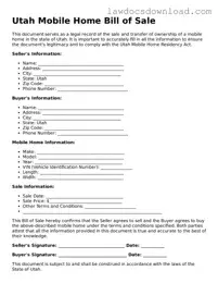 Legal Utah Mobile Home Bill of Sale Form