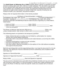 Legal Utah Power of Attorney for a Child Form