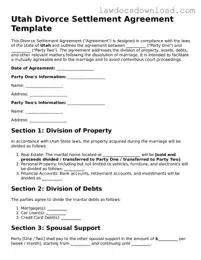 Legal Utah Divorce Settlement Agreement Form