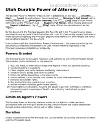 Legal Utah Durable Power of Attorney Form