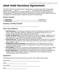 Legal Utah Hold Harmless Agreement Form