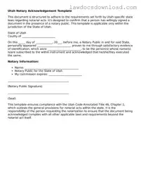 Legal Utah Notary Acknowledgement Form