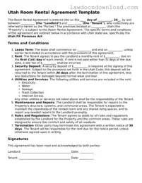 Legal Utah Room Rental Agreement Form