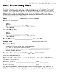 Legal Utah Promissory Note Form
