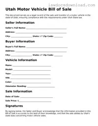 Legal Utah Motor Vehicle Bill of Sale Form