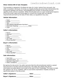 Blank Motor Vehicle Bill of Sale Template