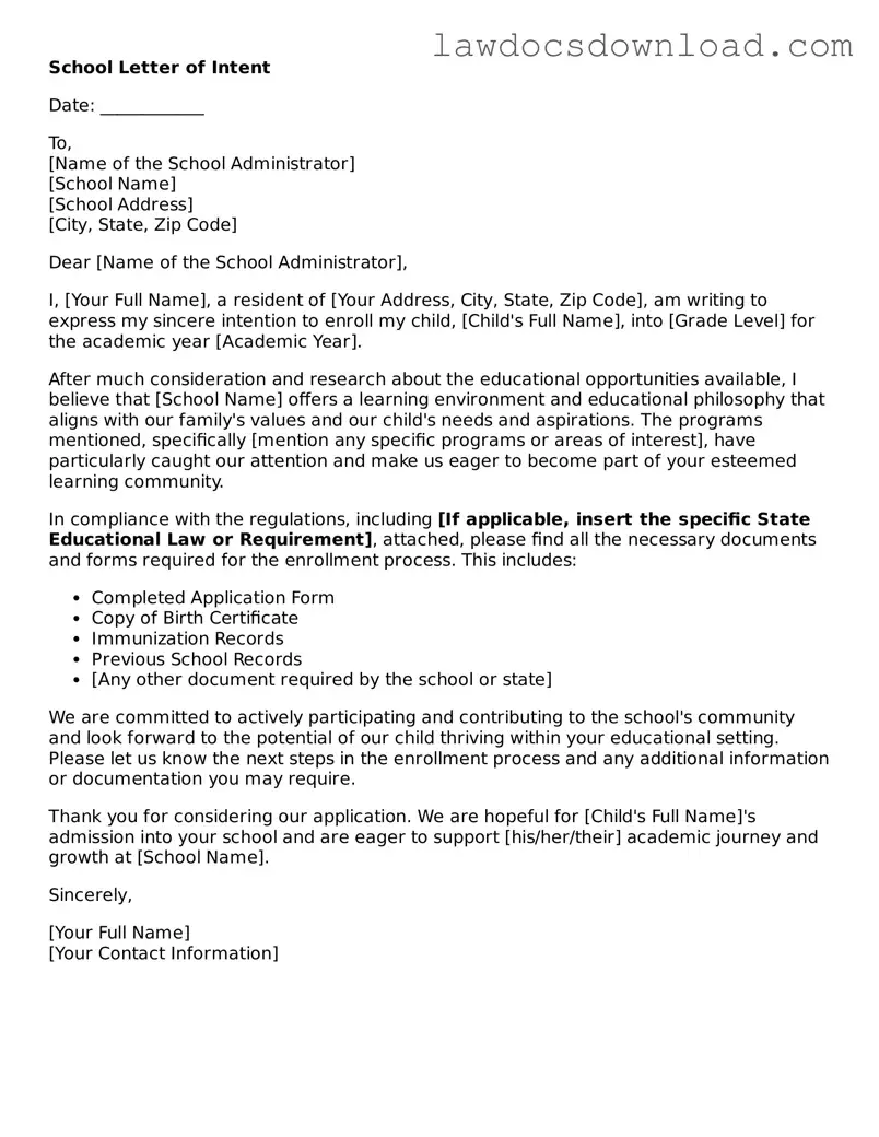 Blank School Letter of Intent Template