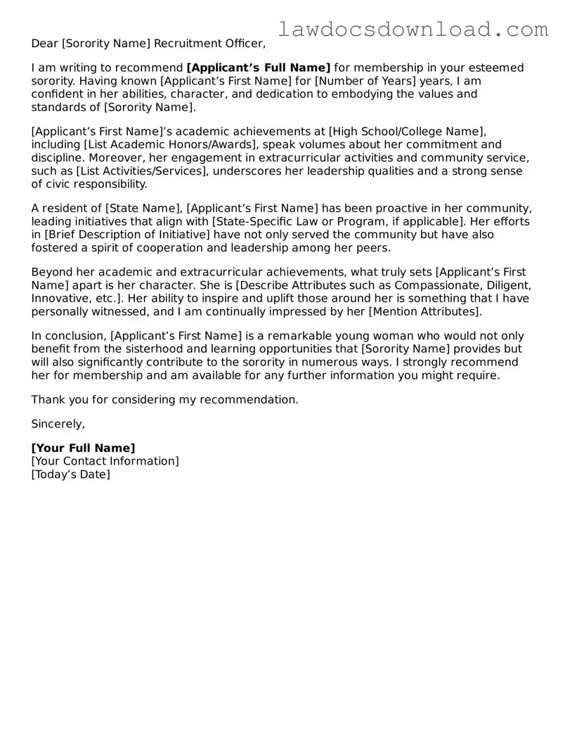Blank Sorority Recommendation Letter Template