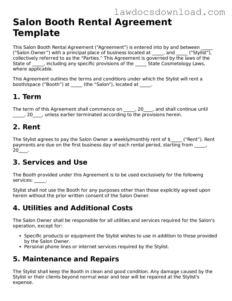 Blank Salon Booth Rental Agreement Template