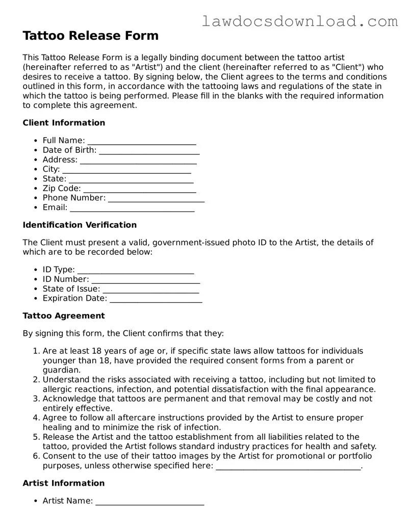 Blank Tattoo Release Template
