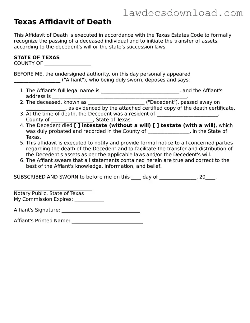 Legal Texas Affidavit of Death Form