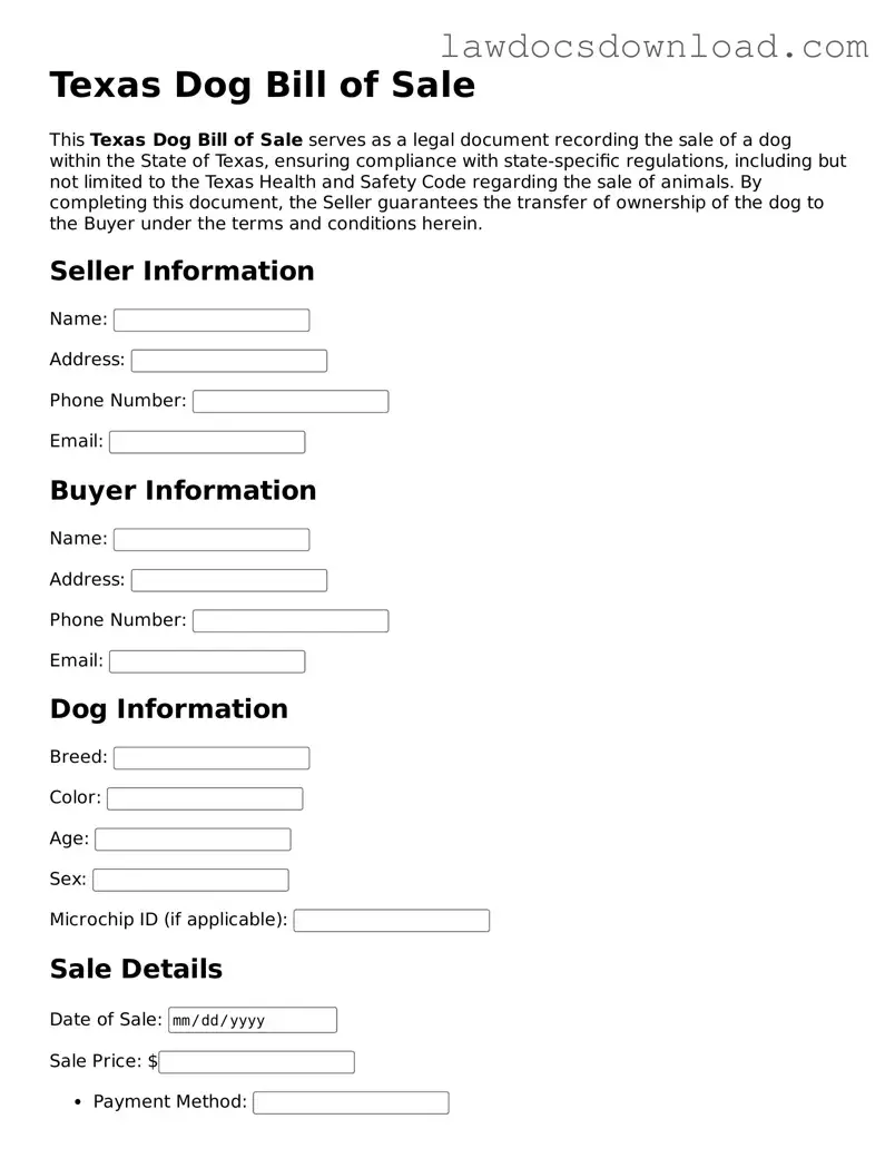 Legal Texas Dog Bill of Sale Form