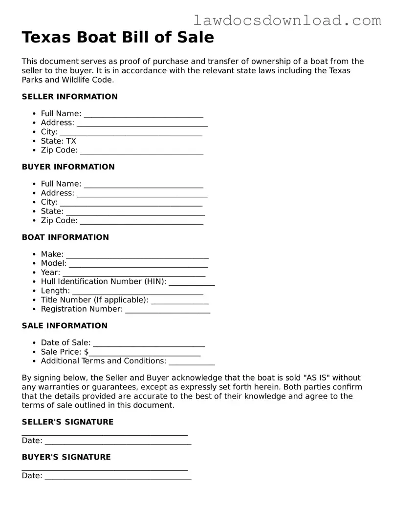 Legal Texas Boat Bill of Sale Form