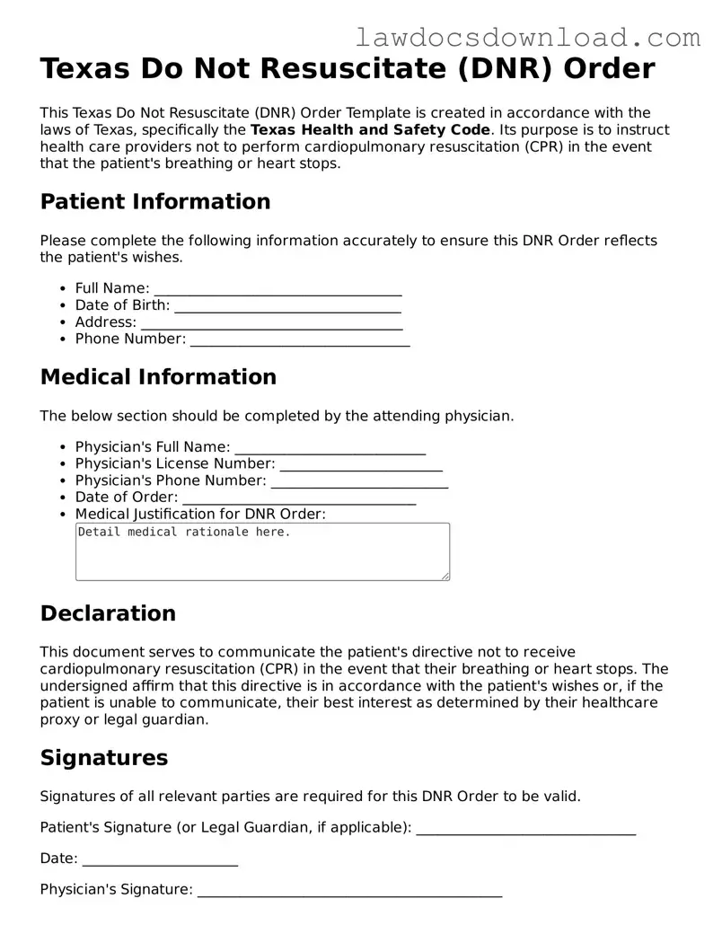 Legal Texas Do Not Resuscitate Order Form