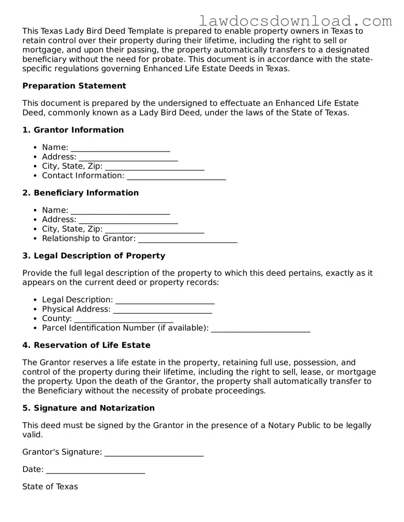 Legal Texas Lady Bird Deed Form