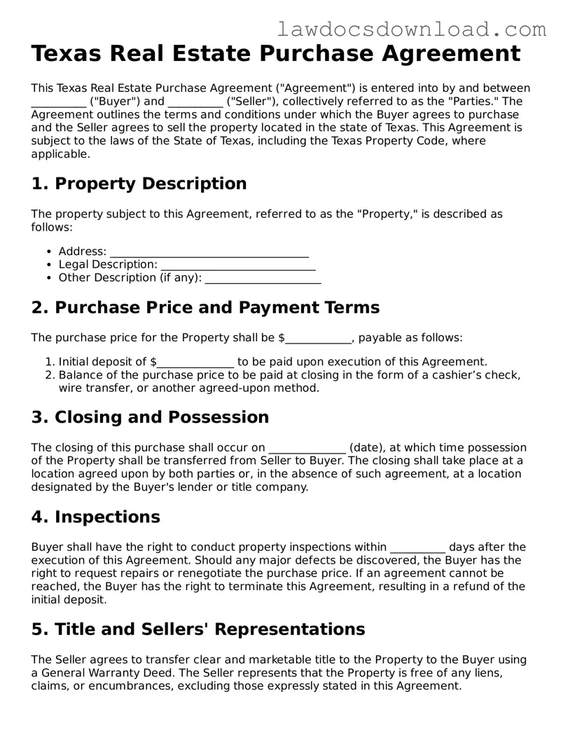 Legal Texas Real Estate Purchase Agreement Form