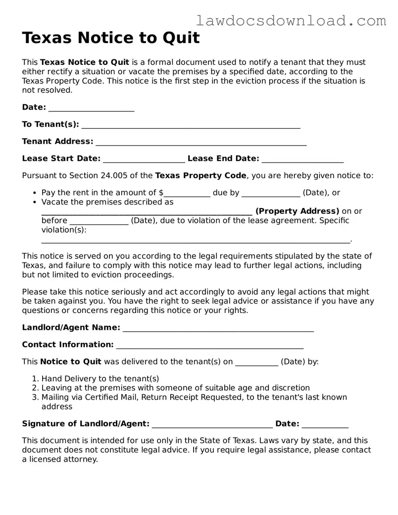 Legal Texas Notice to Quit Form