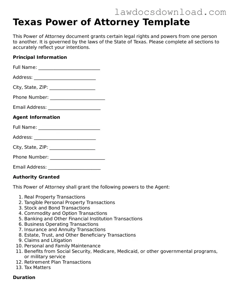 Legal Texas Power of Attorney Form