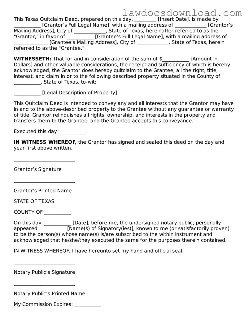 Legal Texas Quitclaim Deed Form