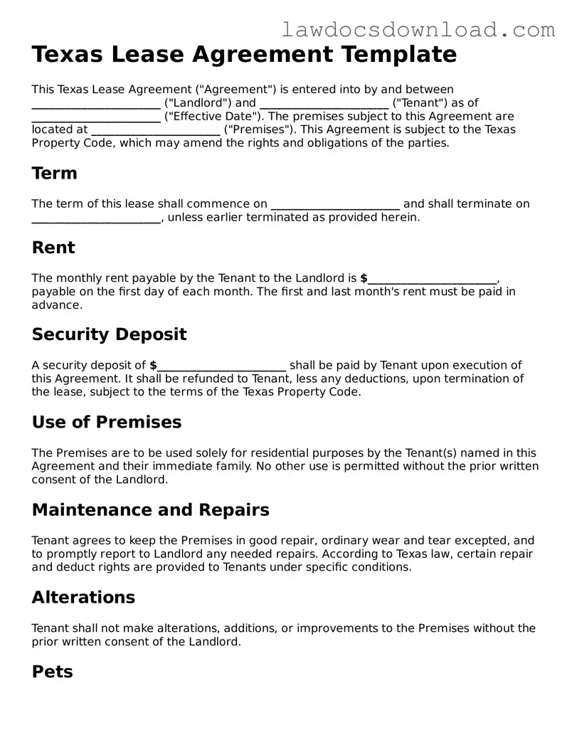 Legal Texas Lease Agreement Form
