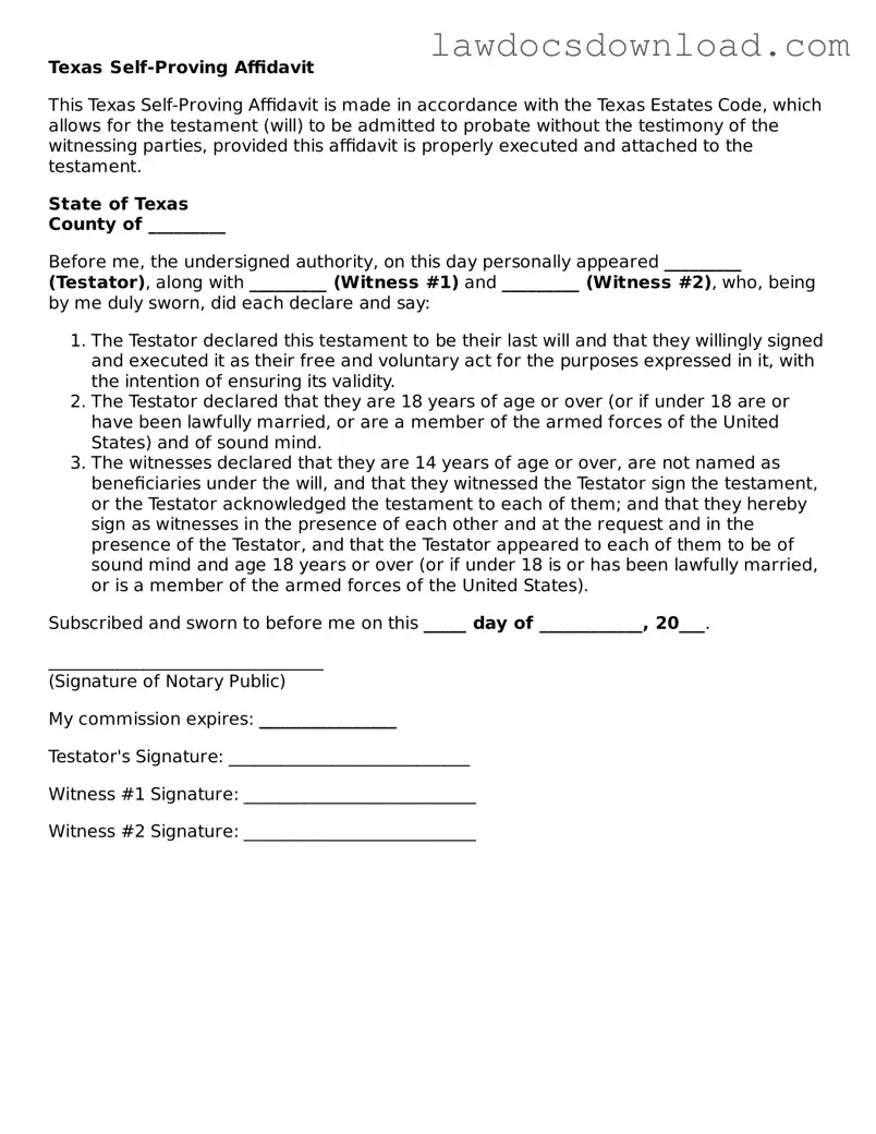 Legal Texas Self-Proving Affidavit Form