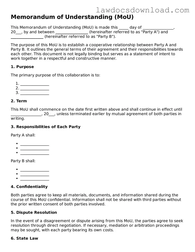 Blank Memorandum of Understanding Template