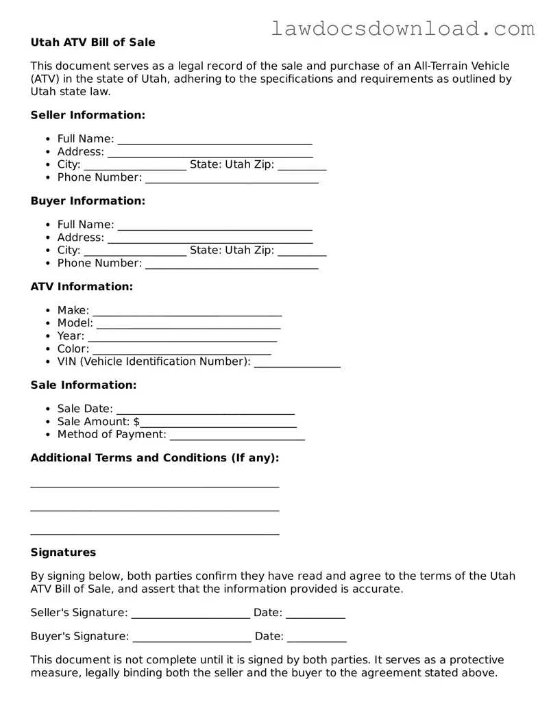 Legal Utah ATV Bill of Sale Form