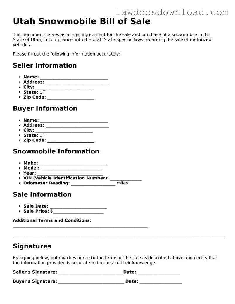 Legal Utah Snowmobile Bill of Sale Form