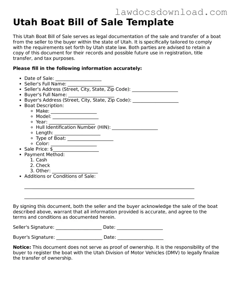 Legal Utah Boat Bill of Sale Form