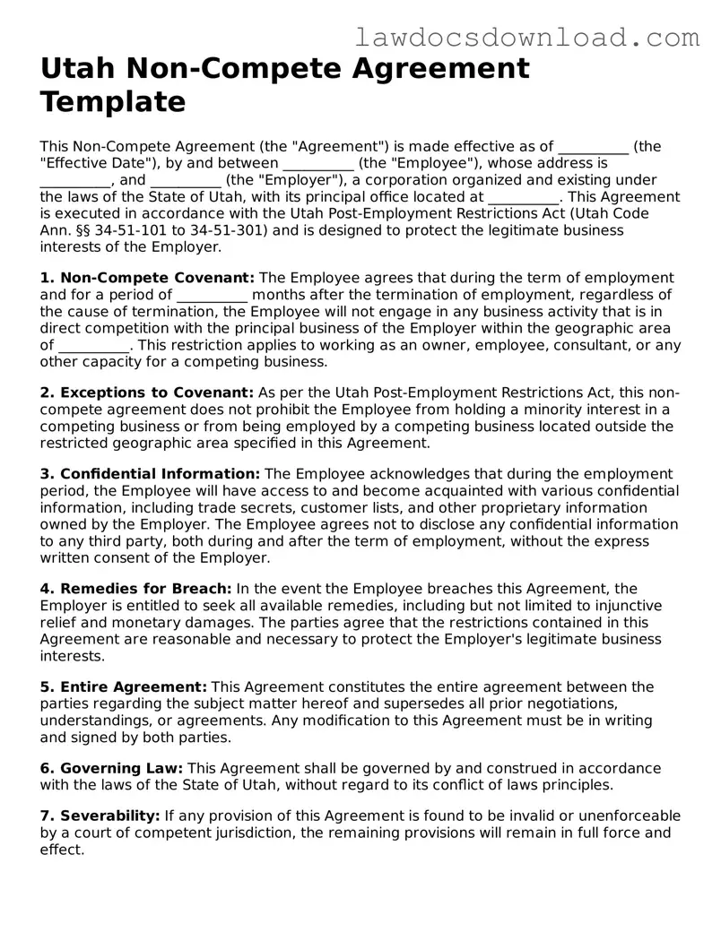 Legal Utah Non-compete Agreement Form