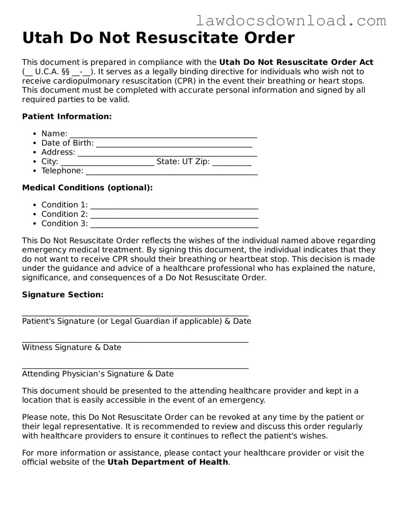 Legal Utah Do Not Resuscitate Order Form