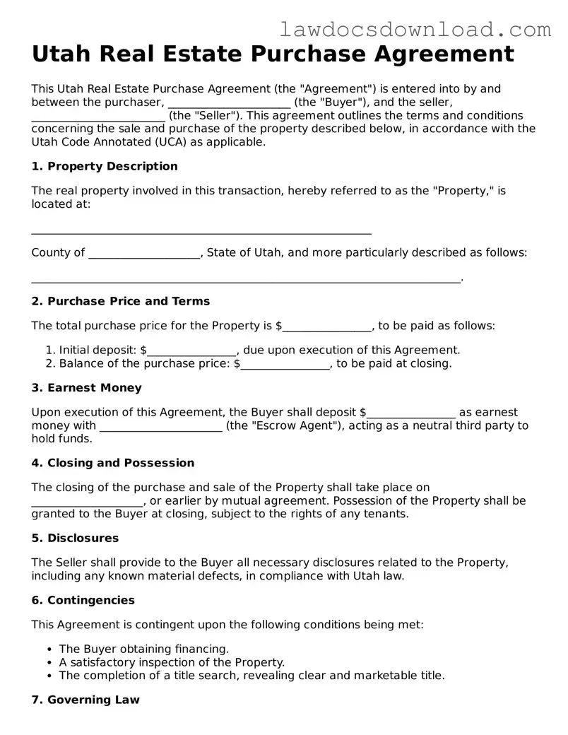 Legal Utah Real Estate Purchase Agreement Form