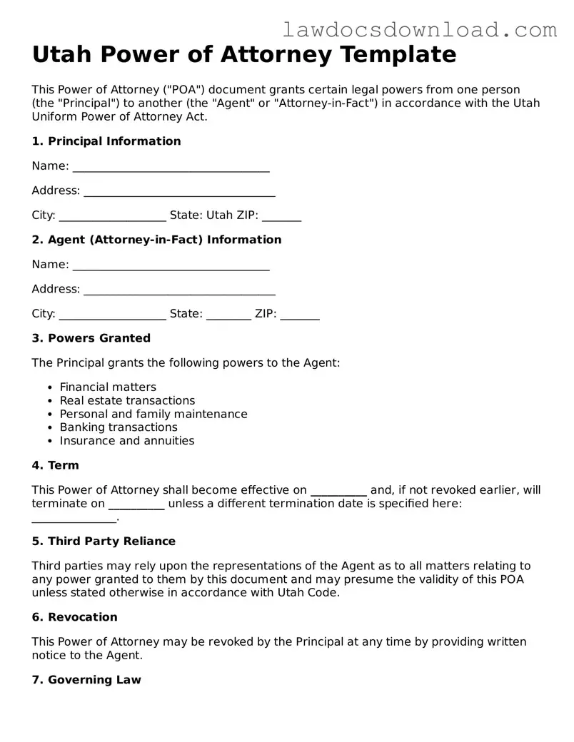 Legal Utah Power of Attorney Form