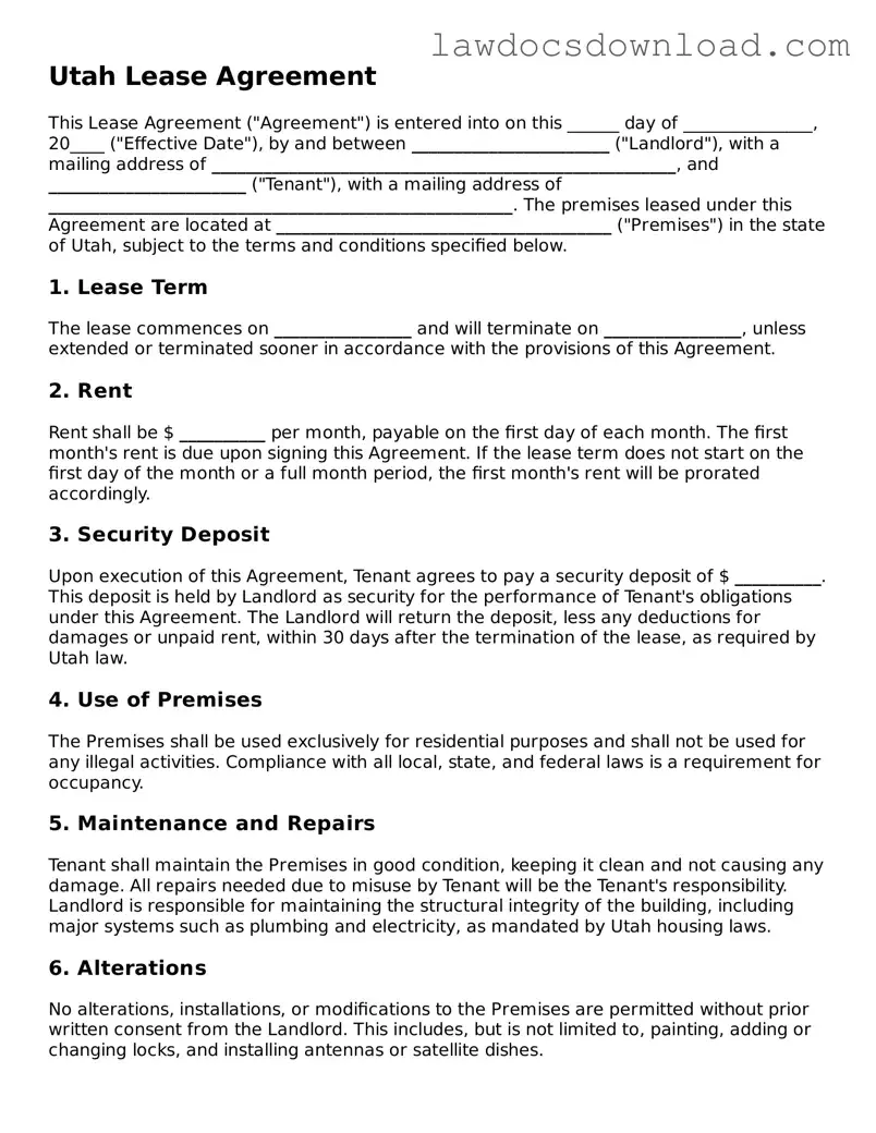 Legal Utah Lease Agreement Form