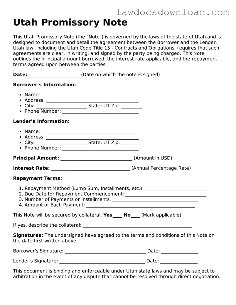 Legal Utah Promissory Note Form