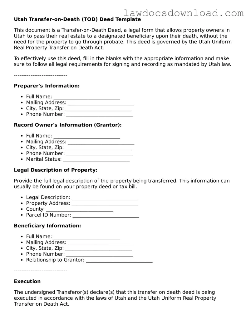Legal Utah Transfer-on-Death Deed Form